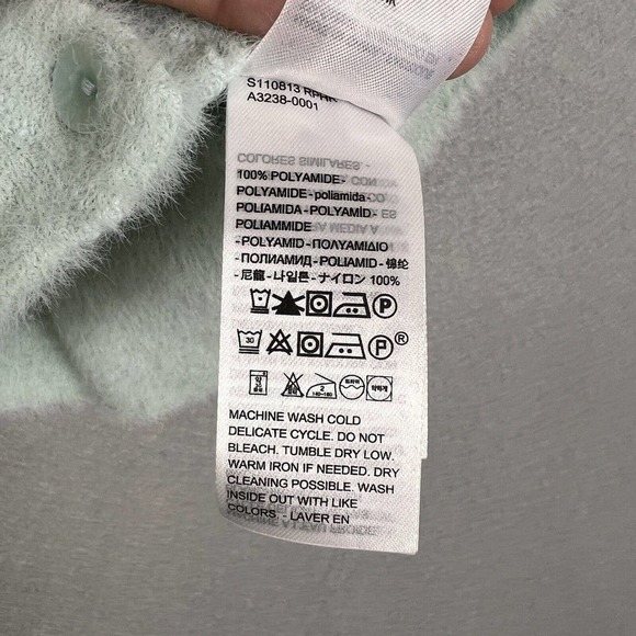 Levi's Crop Top Size Medium Mint Green Fuzzy Button Up Short Sleeve Cozy - Picture 9 of 11